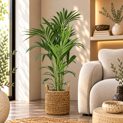 Kamerplant Howea Forsteriana Kai in mand In lichte woonkamer 